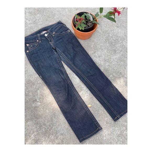 True Religion Jeans Y2K Low Rise Straight Dark Wash Boot Cut Flap Pockets Sz 26 - Picture 2 of 11